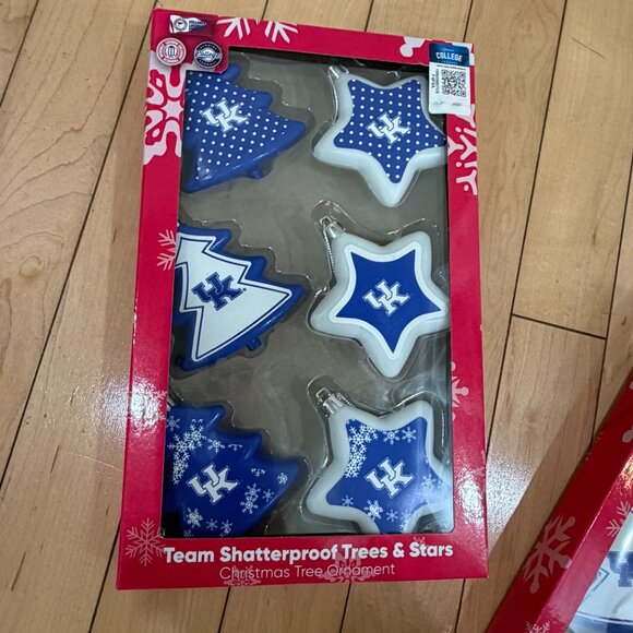 University of Kentucky UK Shatterproof Christmas Ornaments Trees & Stars 3 sets - Picture 3 of 7